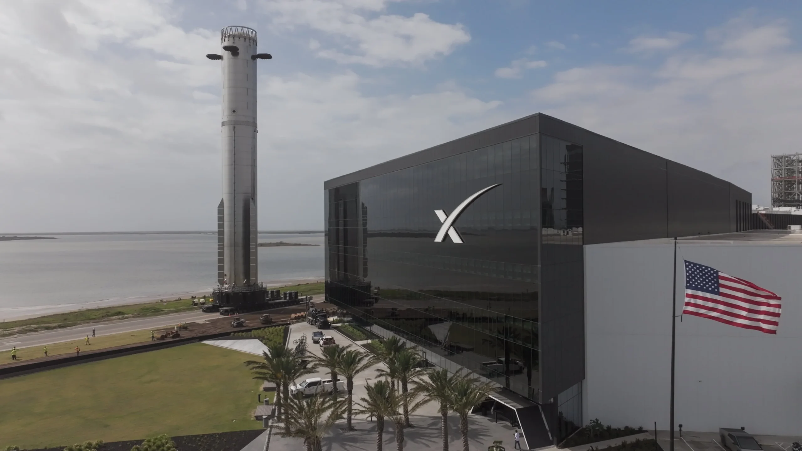 Super Heavy booster during rollout at Starbase